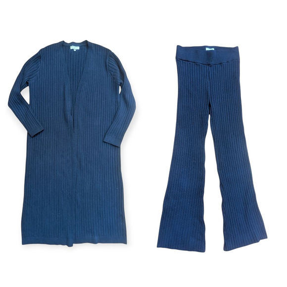bagatelle Pants - Bagatelle Navy Blue Ribbed Knit Cardigan & Pants Set Size Medium